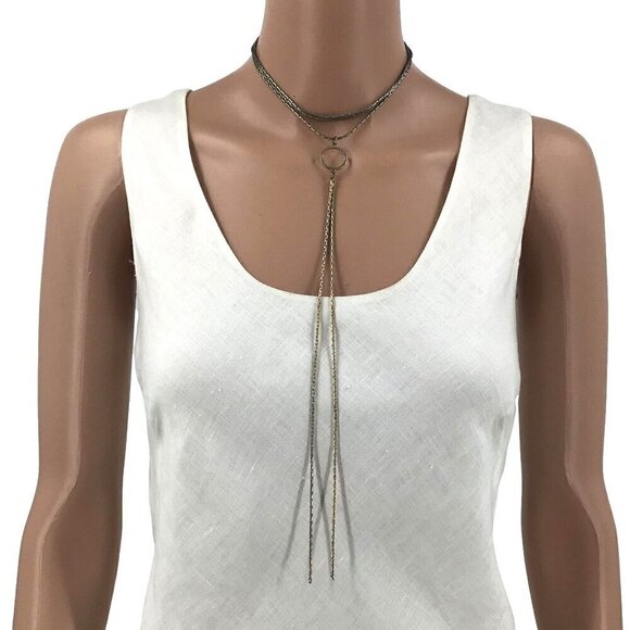 Triple Strand Choker Long Tassel Gold Tone Adjustable Length - Picture 1 of 1